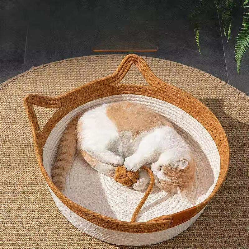 Hand -woven cotton rope bed for cats - Cozynest