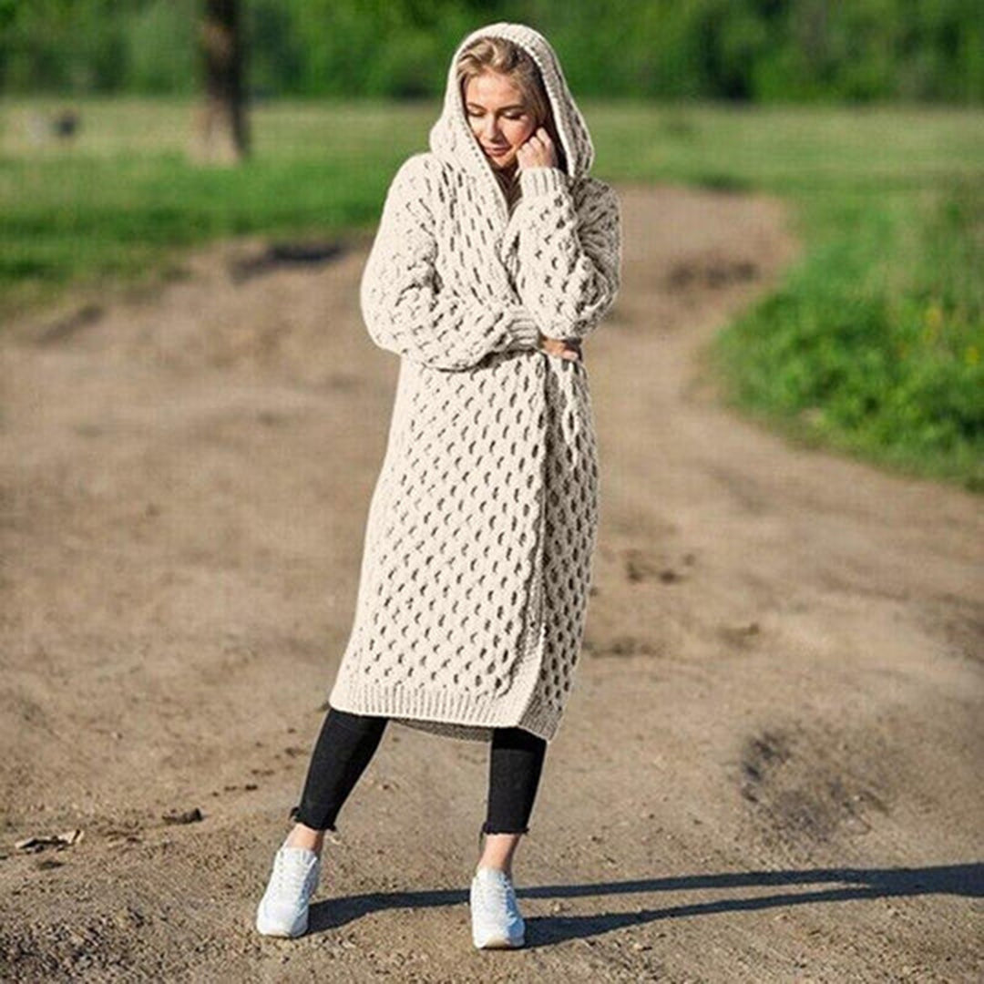 Keli | Cozy Long Knit Hooded Cardigan for Cold Days