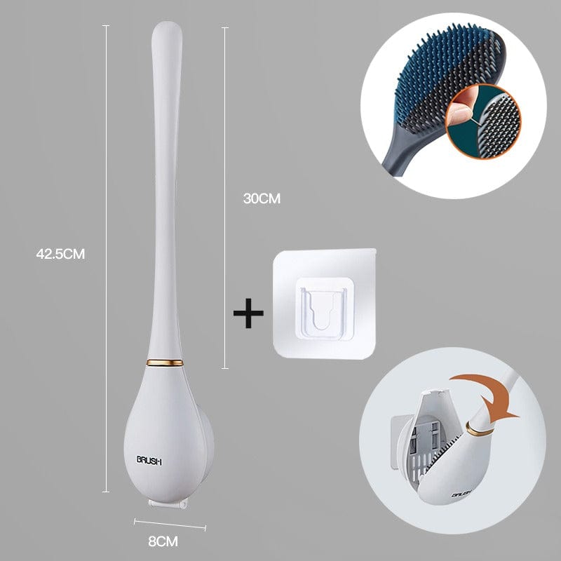 Wall -mounted silicone toilet brush with ergonomic handle