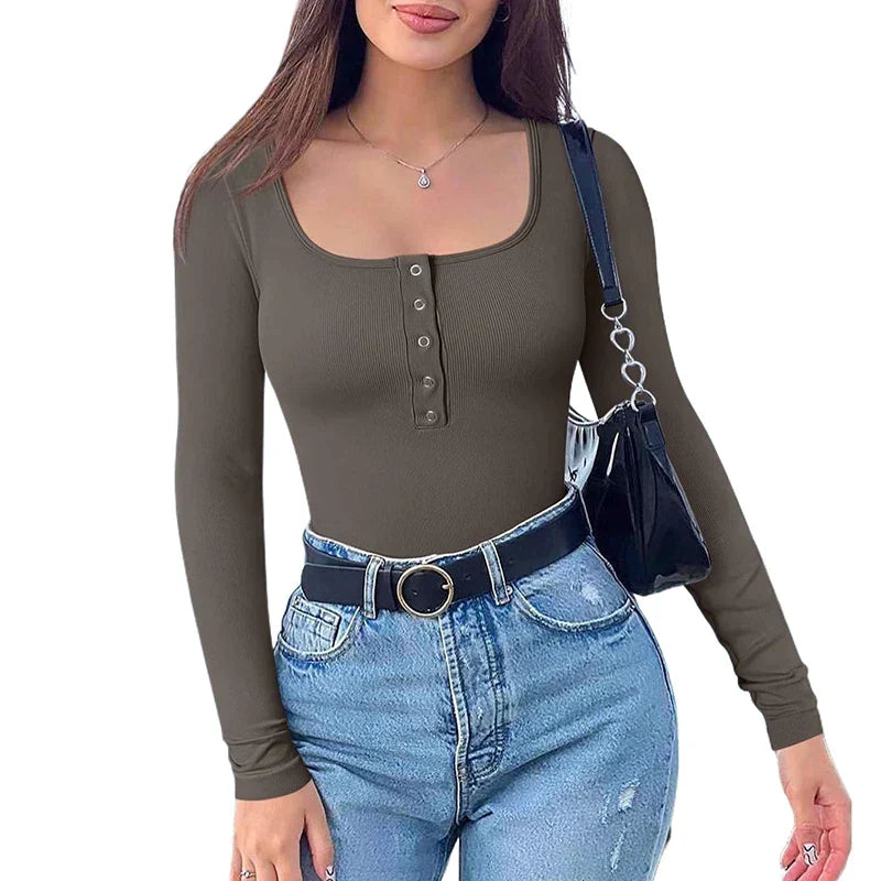 Chic Olive Ribbed Long Sleeve Bodysuit for Effortless Style