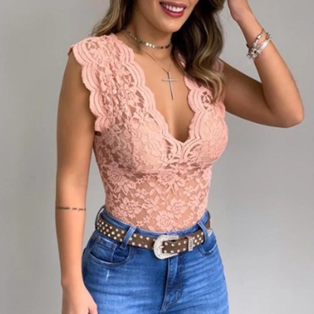 Sabrina | V-Neck Lace Top for Women