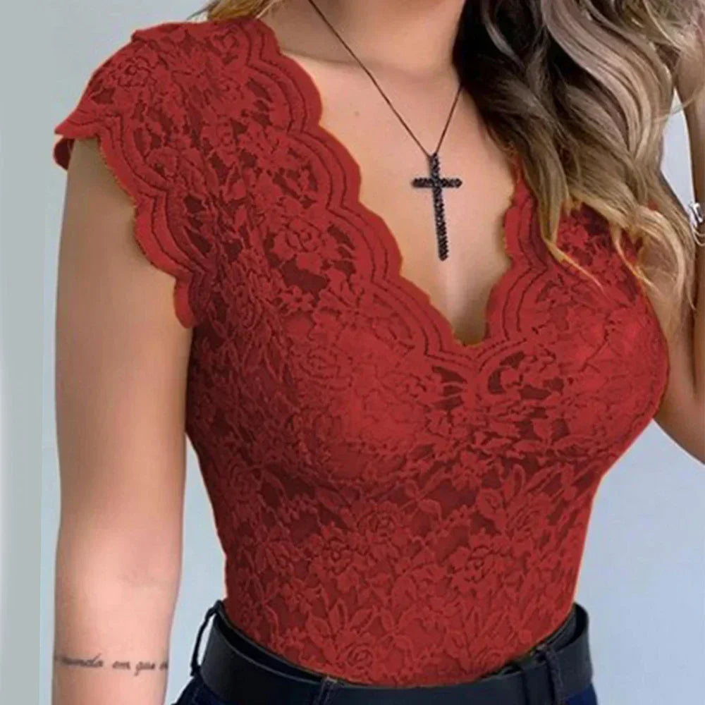 Sabrina | V-Neck Lace Top for Women