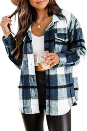 Women's long -sleeved warm shirt jacket | Down button-5
