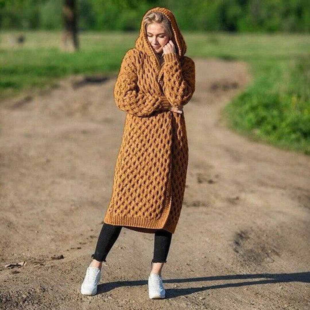 Keli | Cozy Long Knit Hooded Cardigan for Cold Days