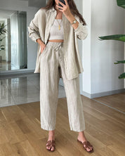 Amy | Comfy Button-up Blouse and Pants Set