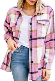Women's long -sleeved warm shirt jacket | Down button-3
