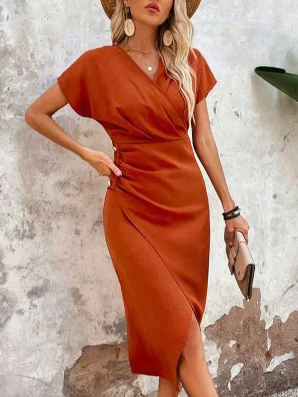 Emma Jane | Elegant Orange Party Dress with Front Slit