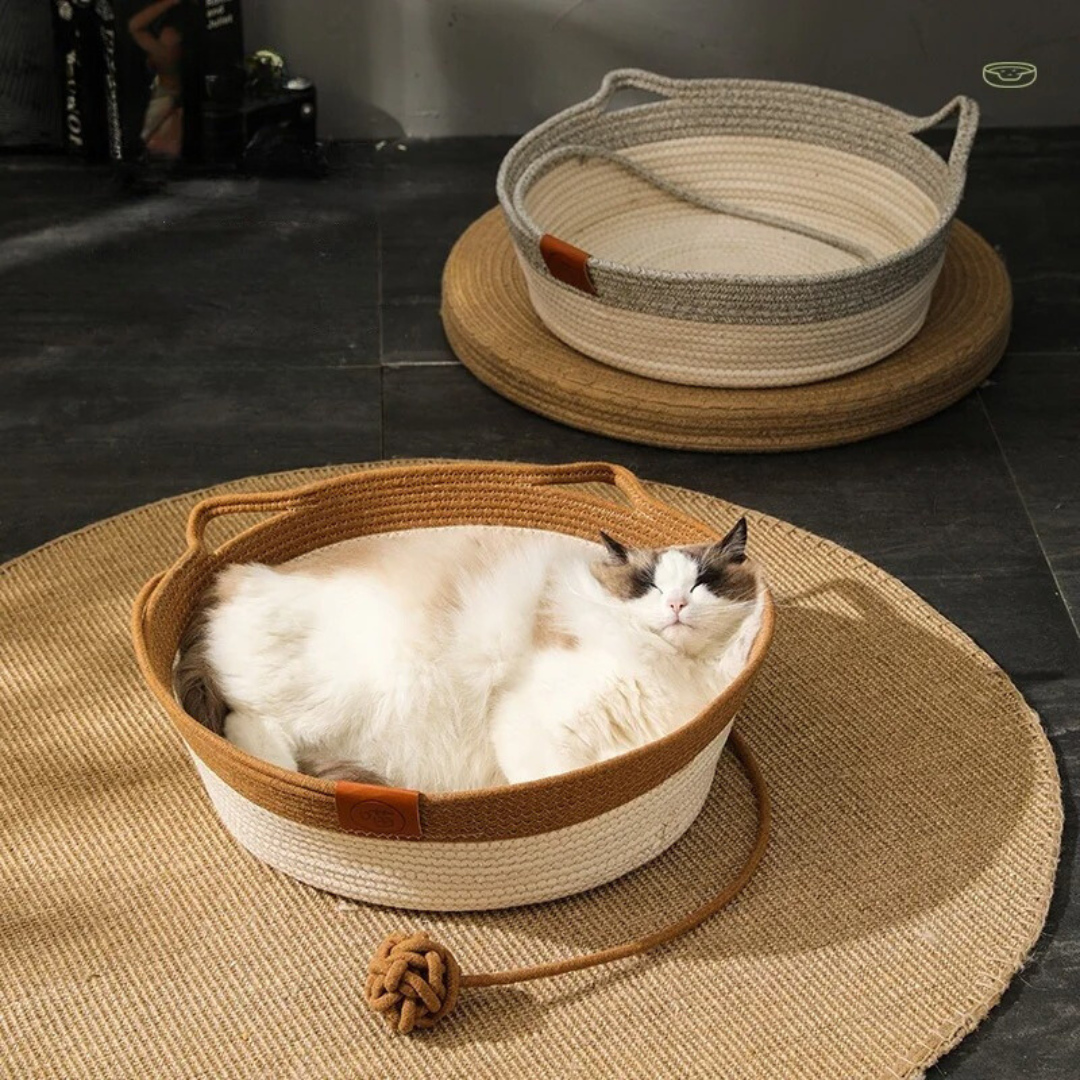 Hand -woven cotton rope bed for cats - Cozynest