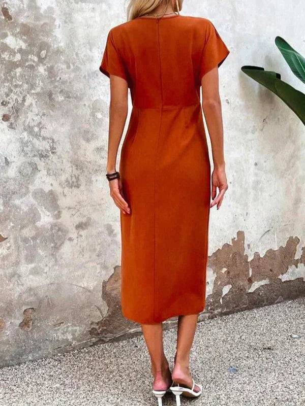 Emma Jane | Elegant Orange Party Dress with Front Slit