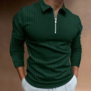 Neal | Solid Color Ribbed Long Sleeve Polo Shirt