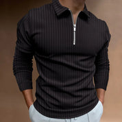 Neal | Solid Color Ribbed Long Sleeve Polo Shirt
