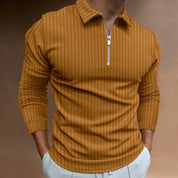 Neal | Solid Color Ribbed Long Sleeve Polo Shirt