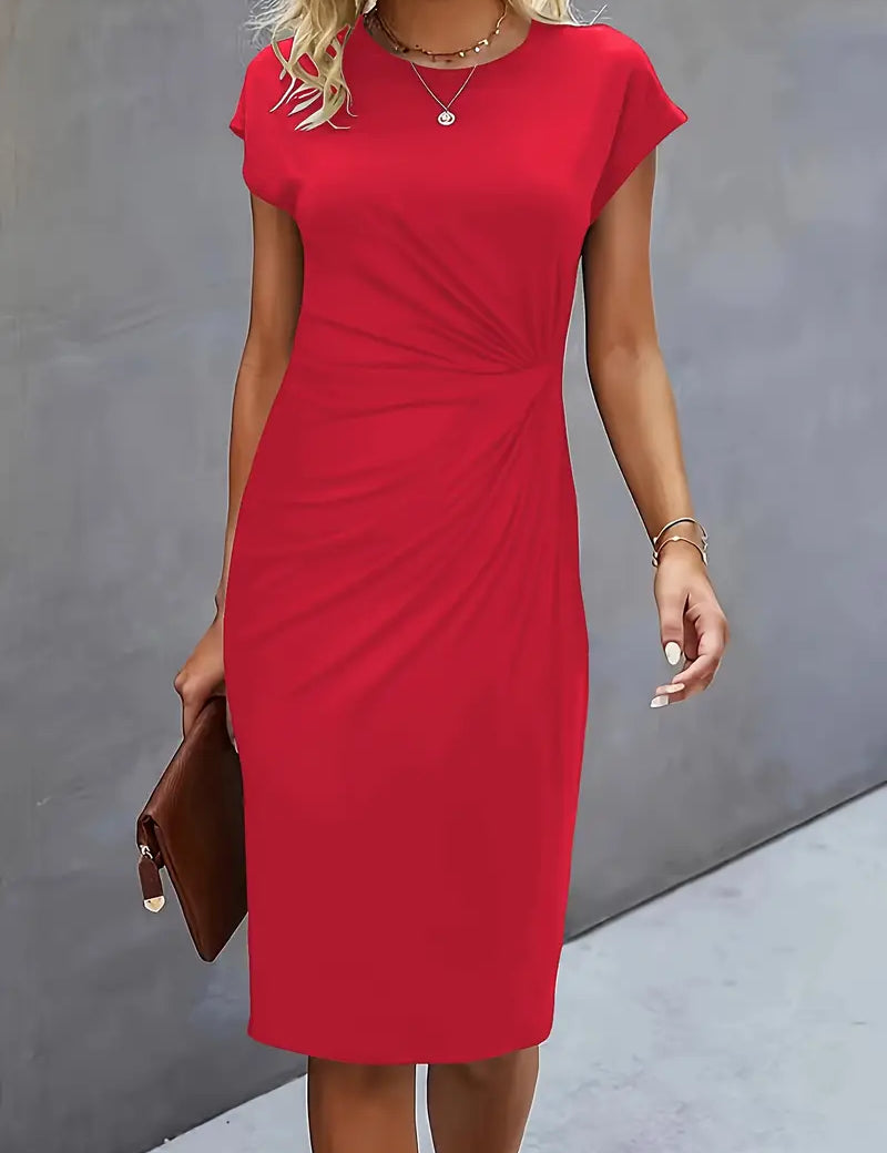 Aria | Flattering Fit Midi Dress with Front Knot Design