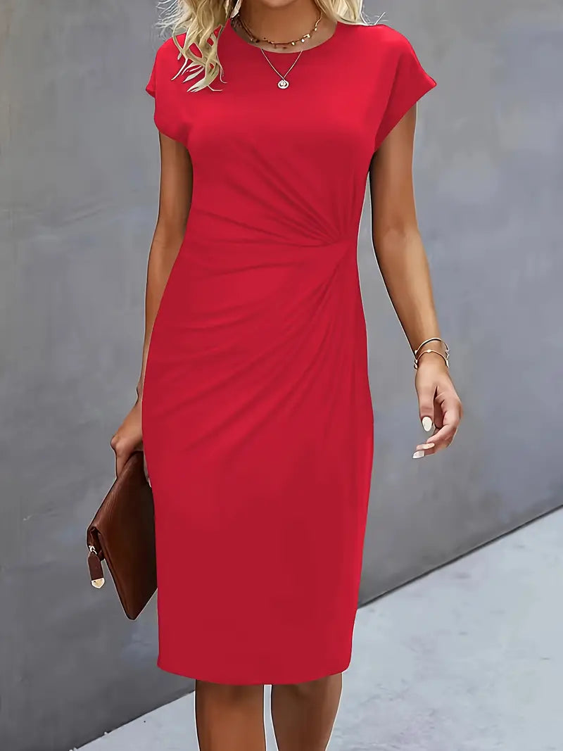 Aria | Flattering Fit Midi Dress with Front Knot Design