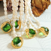 Layla | Green Zircon Pendant Pearl Necklace