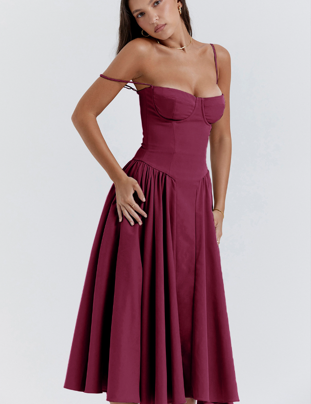 Talum | Chic Sleeveless Midi Sun Dress With Corset Fit