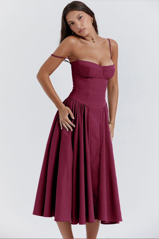 Talum | Chic Sleeveless Midi Sun Dress With Corset Fit