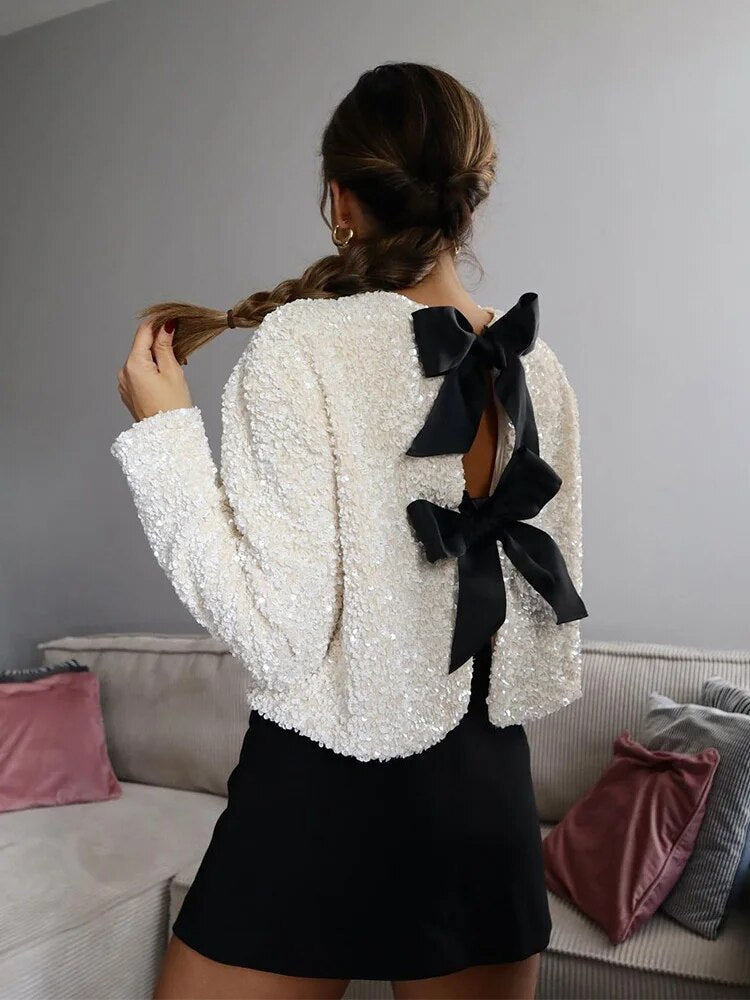 Sequin Cardigan with hand-stitched front - Glamm