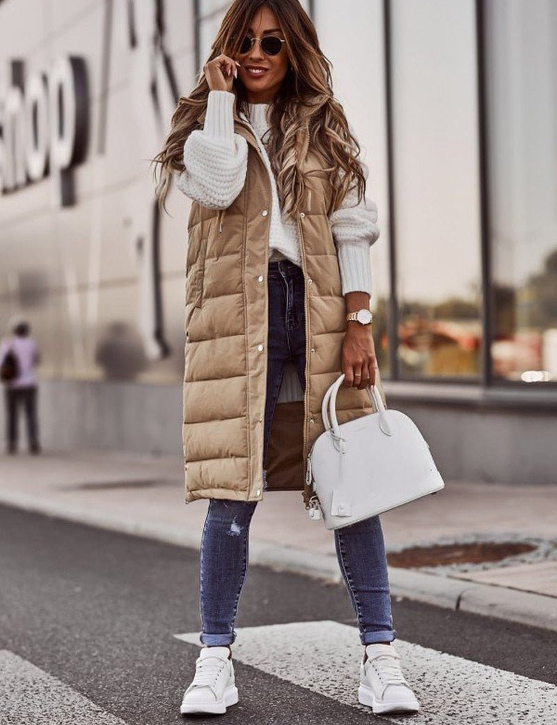 Lilith | Fashionable Knee-Length Quilted Vest for Women
