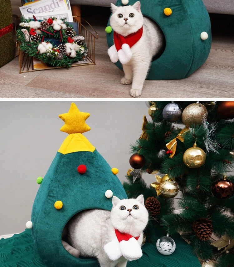 Christmas tree cat basket - Festive purr