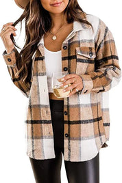 Women's long -sleeved warm shirt jacket | Down button-1