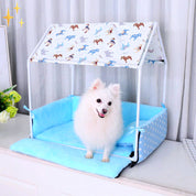 Covered fleece sleep basket with roof and pillow