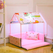 Covered fleece sleep basket with roof and pillow