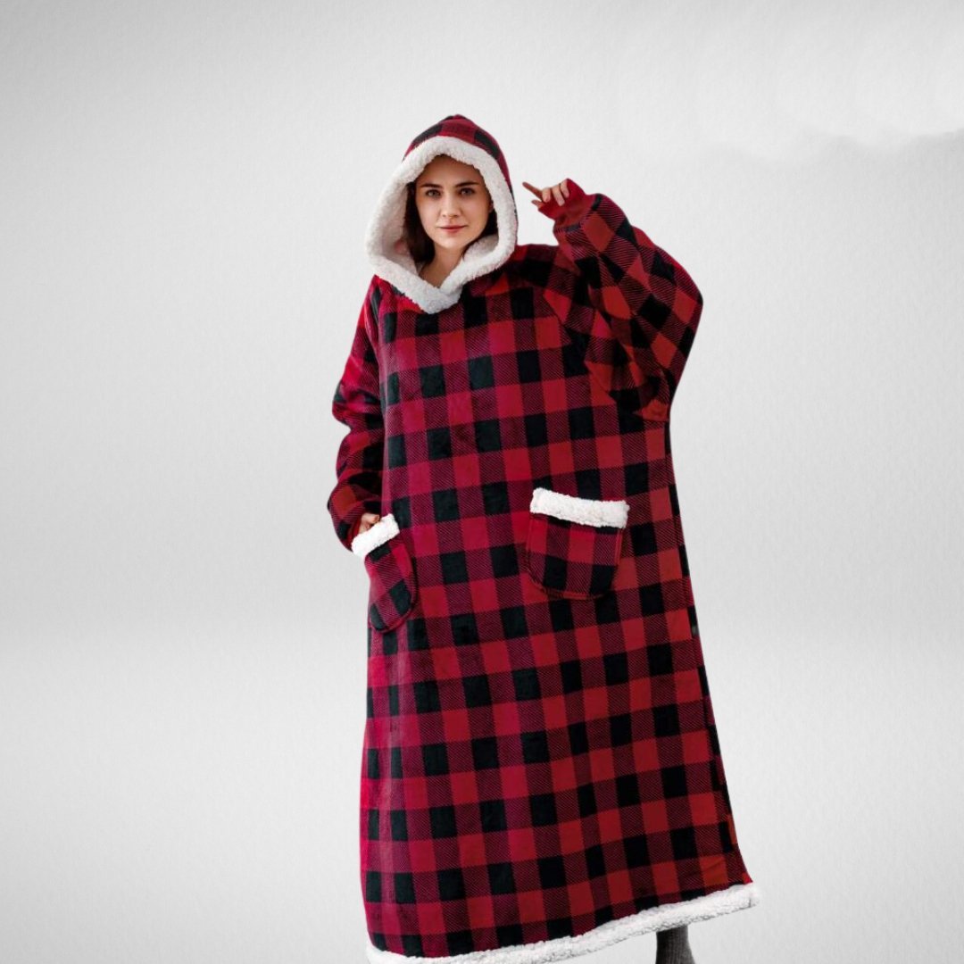 Oversized blanket with hood and warm fleece lining